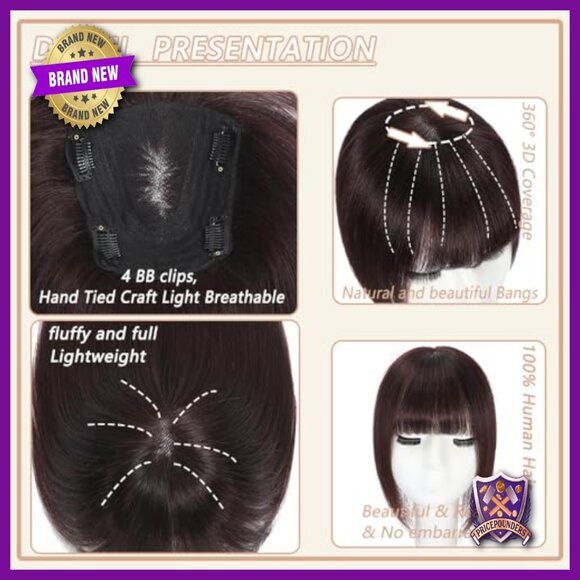 12 Inch Human Hair Topper with Clip-In Bangs for Thinning Hair main image 4